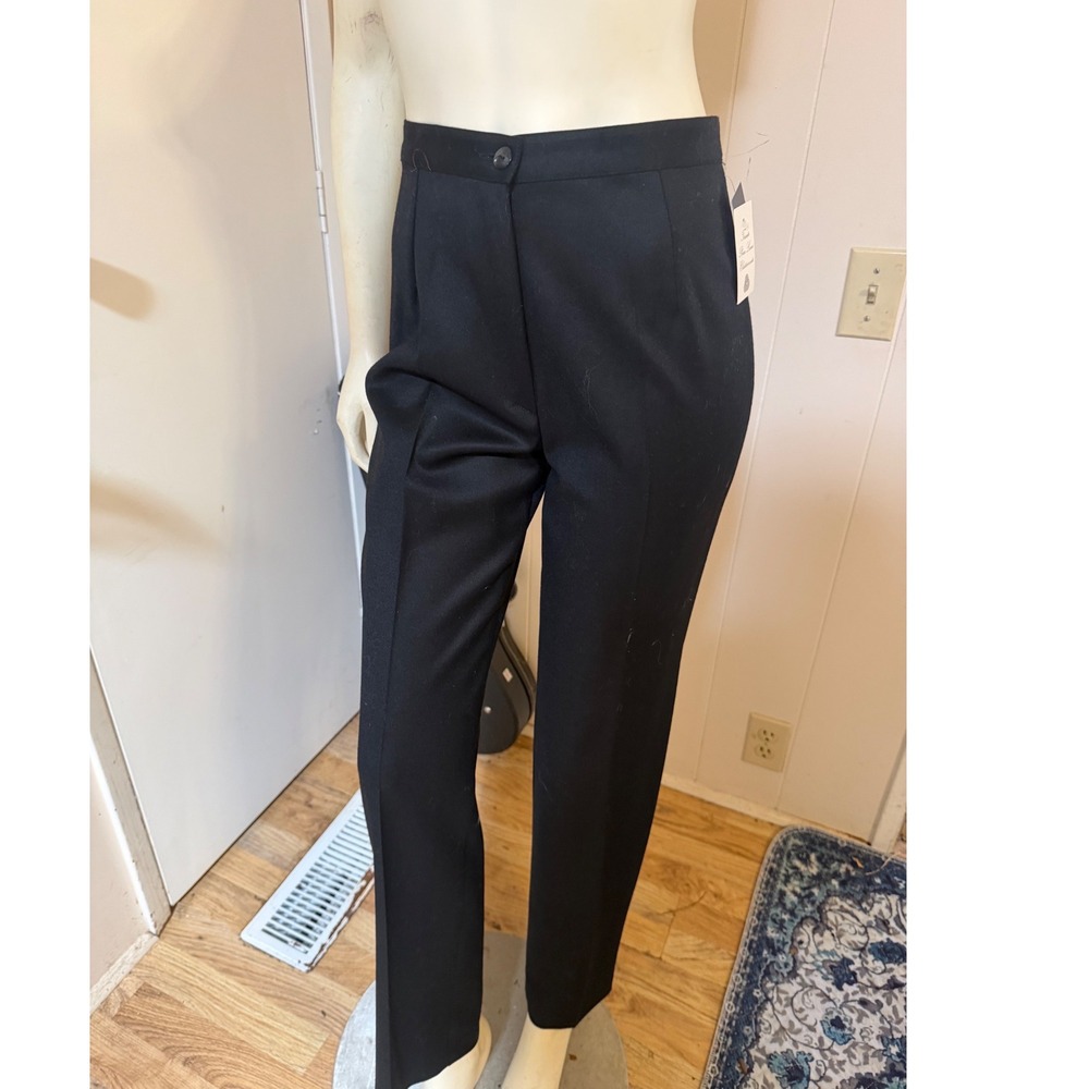 NWT Luxury Tessuto Stretch Wool Black High Waisted Straight Leg Pants Italy 6